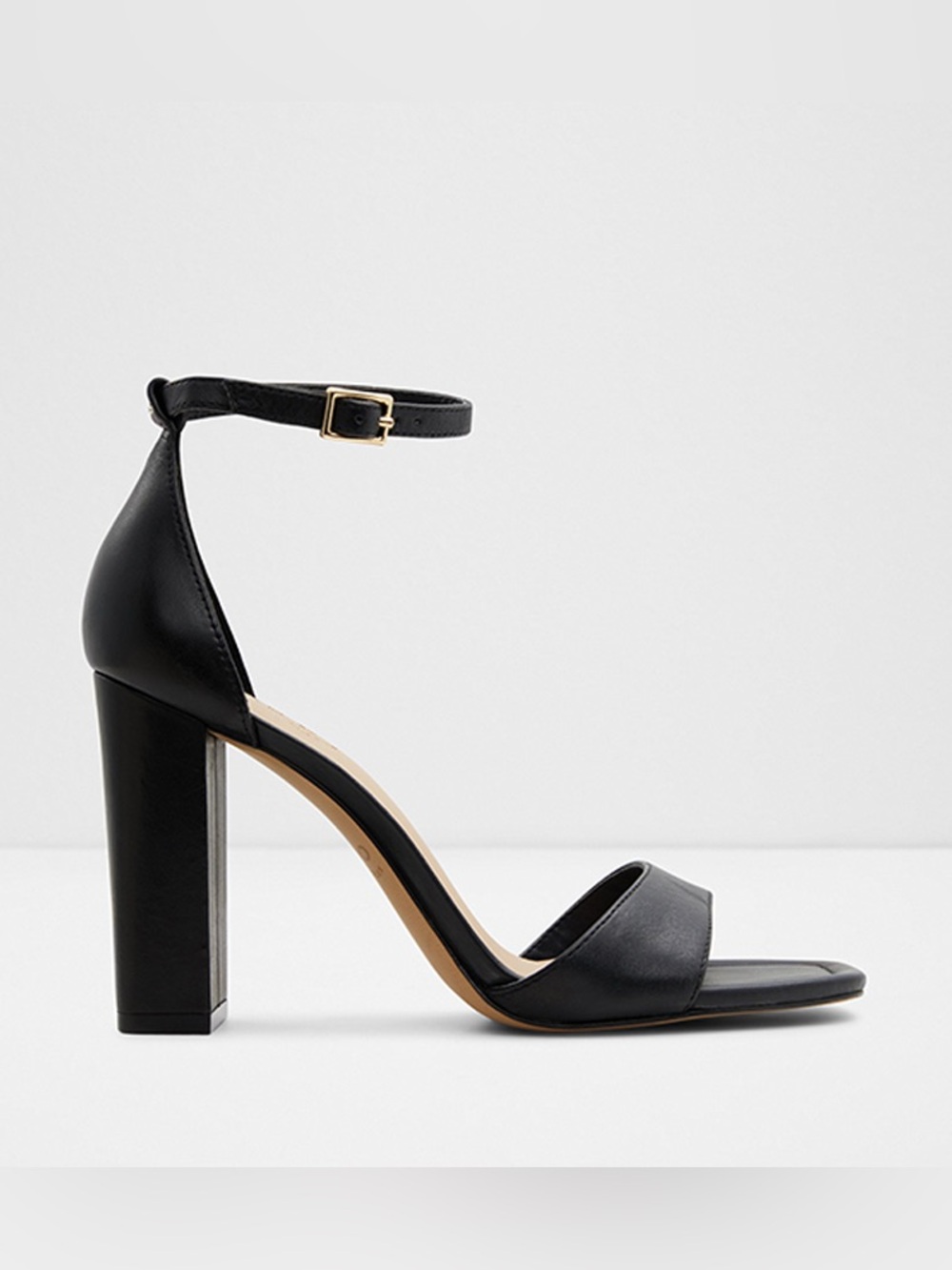 ALDO Enaegyn Black Leather Ankle-Strap Block Heels